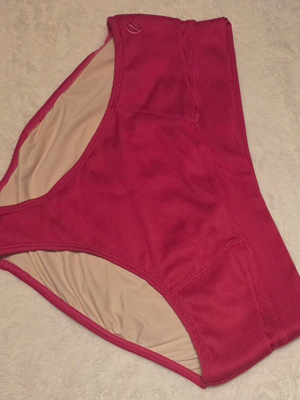 Ribbed High-Cut Bikini Bottoms in Hot Pink. Size L